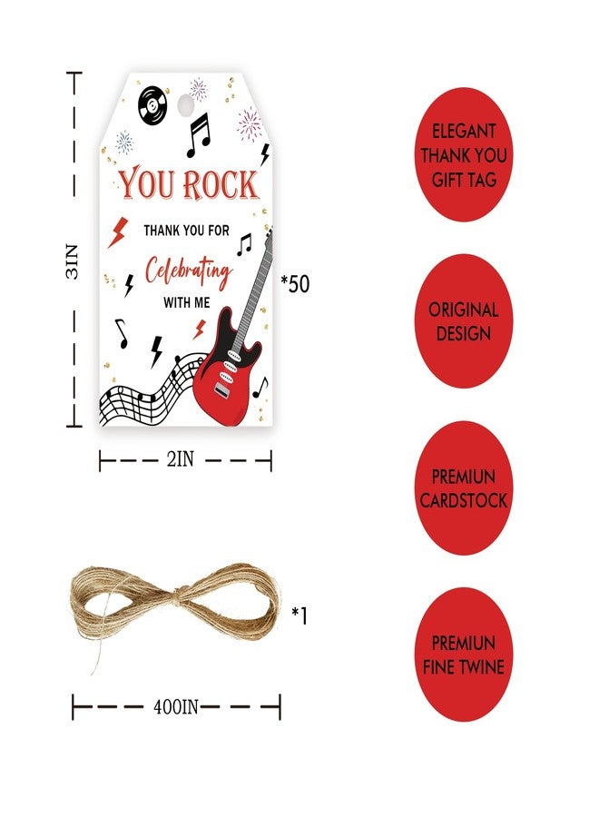 FORSHEEP 50pcs Rock and Roll Thank You Tags, Rock Music Party Favors Gift Tag with String, Guitar Favor Tags for Birthday Party, Rock Star Themed Party Favors - Image 2
